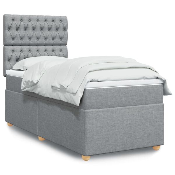 vidaXL Cama box spring con colch&oacute;n tela gris claro 90x190 cm