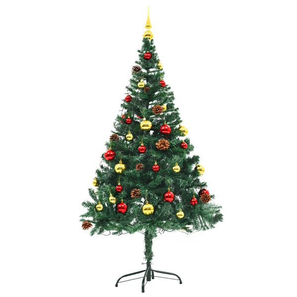 vidaXL &Aacute;rbol de Navidad artificial con luces y bolas verde 150 cm