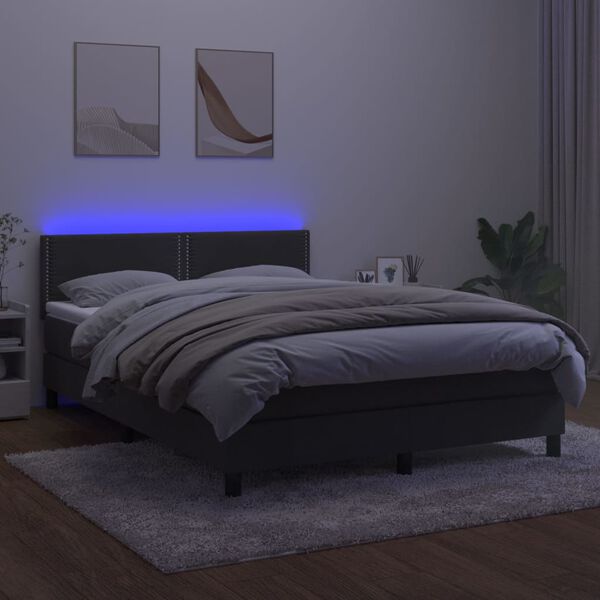 vidaXL Cama box spring colch&oacute;n y LED terciopelo gris oscuro 140x200 cm