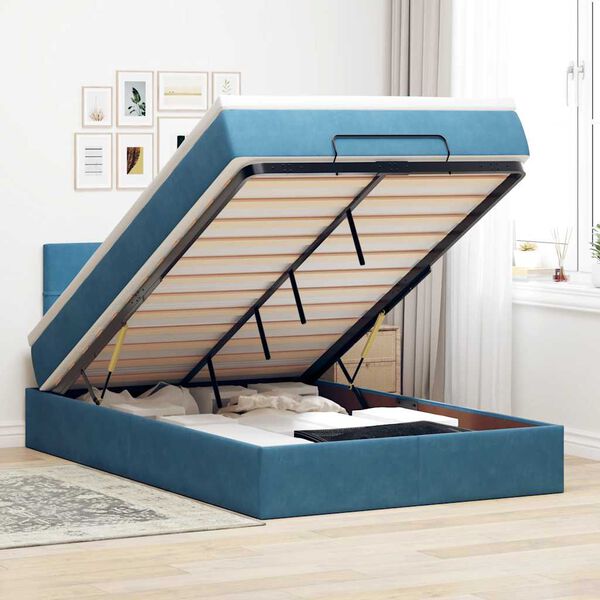 vidaXL Estructura de cama otomana colch&oacute;n terciopelo azul oscuro