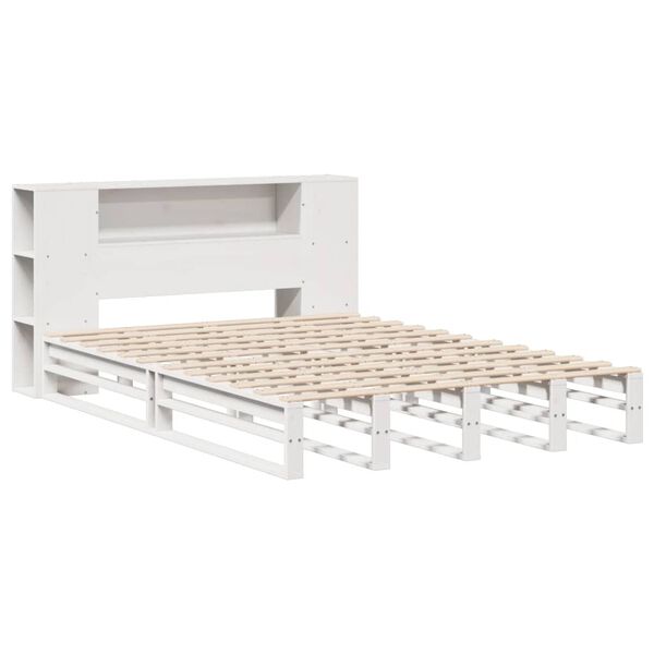 vidaXL Cama con estanter&iacute;a sin colch&oacute;n madera maciza blanca 140x190 cm
