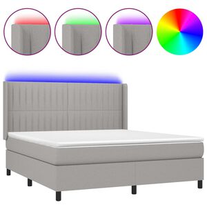 vidaXL Cama box spring colch&oacute;n y luces LED tela gris claro 160x200 cm