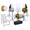 vidaXL Kit estudio fotogr&aacute;fico l&aacute;mparas, sombrillas, fondo y reflector