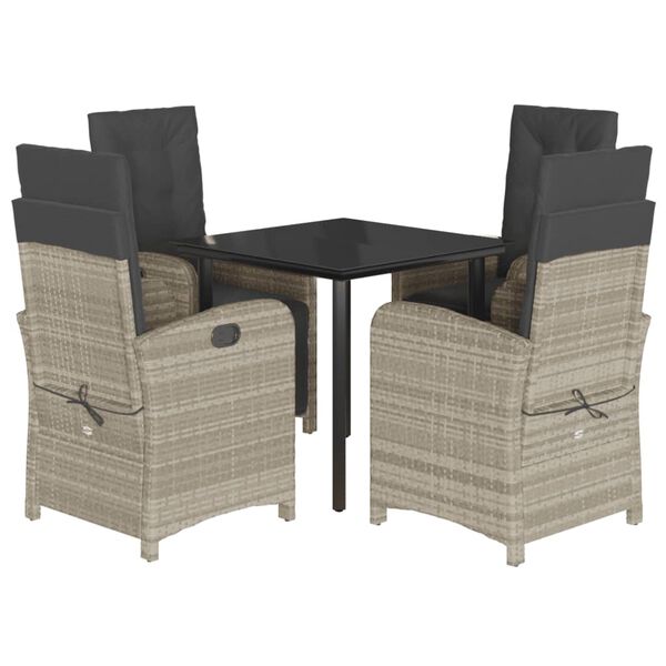 vidaXL Set comedor de jard&iacute;n 5 pzas cojines rat&aacute;n sint&eacute;tico gris claro