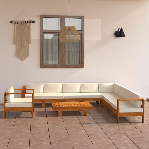 vidaXL Conjunto de jard&iacute;n de 10 piezas con cojines, 100 x 60 cm, madera de acacia