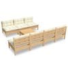 vidaXL Muebles de jard&iacute;n 8 piezas cojines madera de pino color crema