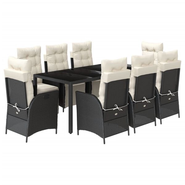 vidaXL Set de comedor de jardín 9 pzas y cojines ratán sintético negro
