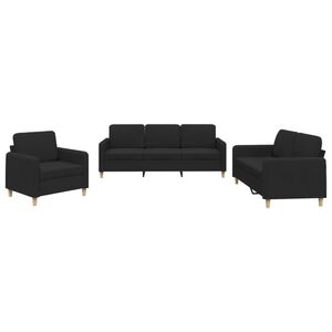 vidaXL Juego de sof&aacute;s con cojines 3 piezas tela negro