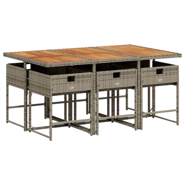 vidaXL Set comedor jard&iacute;n 7 pzas y cojines rat&aacute;n sint&eacute;tico gris