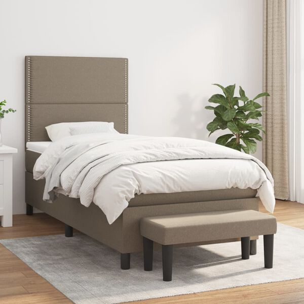 vidaXL Cama box spring con colch&oacute;n tela gris taupe 100x200 cm