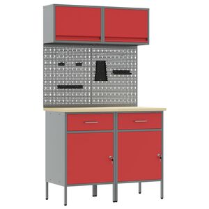 vidaXL Conjunto de armarios de trabajo con caj&oacute;n Manual 6 uds. Rojo