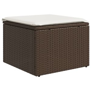 vidaXL Taburete de jard&iacute;n con coj&iacute;n rat&aacute;n sint&eacute;tico marr&oacute;n 55x55x37 cm