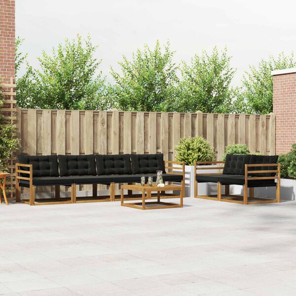 vidaXL Conjunto de sof&aacute;s de exterior con coj&iacute;n 7 pcs Natural y negro