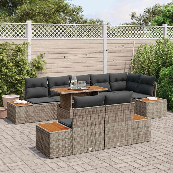 vidaXL Conjunto de sof&aacute; de jard&iacute;n 9 pcs Gris Polirat&aacute;n
