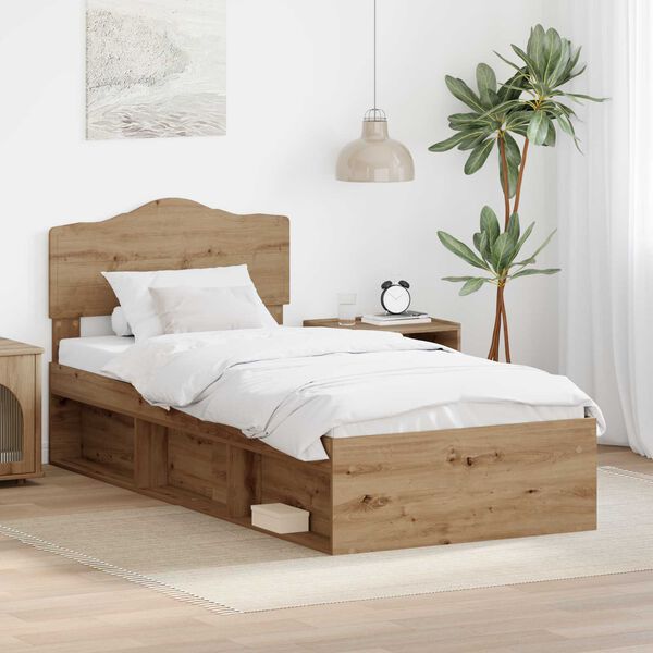 vidaXL Estructura de cama con cabecera Roble Artesanal 90 x 190 cm