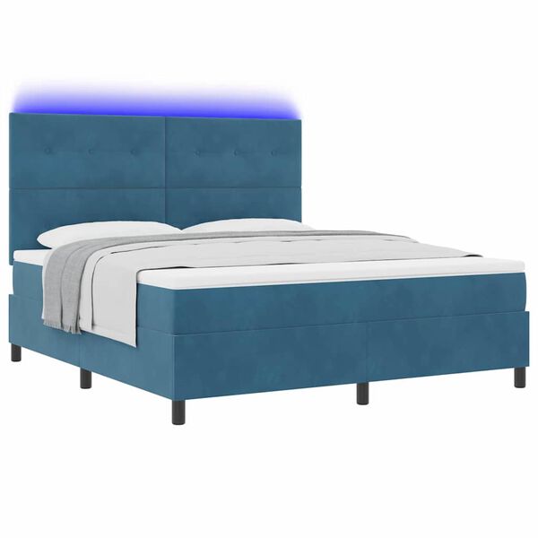 vidaXL Cama Box Spring LED con colch&oacute;n Azul Oscuro 180 x 200 cm tela