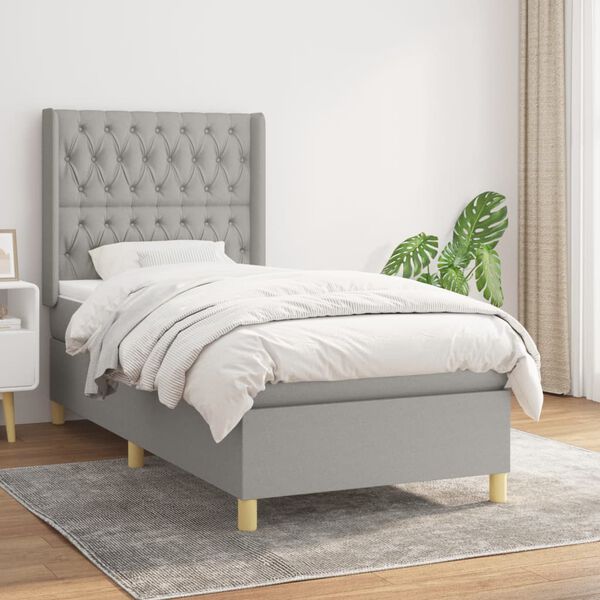vidaXL Cama box spring con colch&oacute;n tela gris claro 100x200 cm