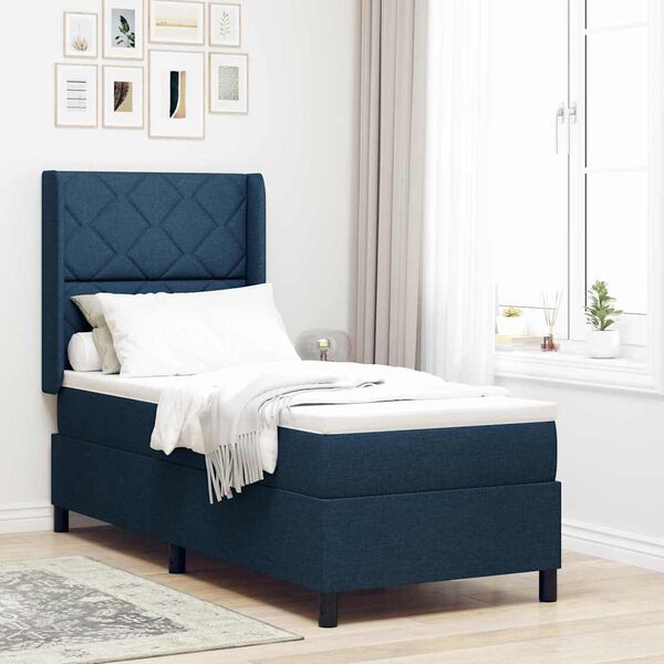 vidaXL Cama tipo Box Spring con colch&oacute;n Azul 90 x 190 cm tela