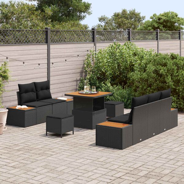 vidaXL Conjunto de sof&aacute;s de jard&iacute;n 8 pcs Negro rat&aacute;n sint&eacute;tico