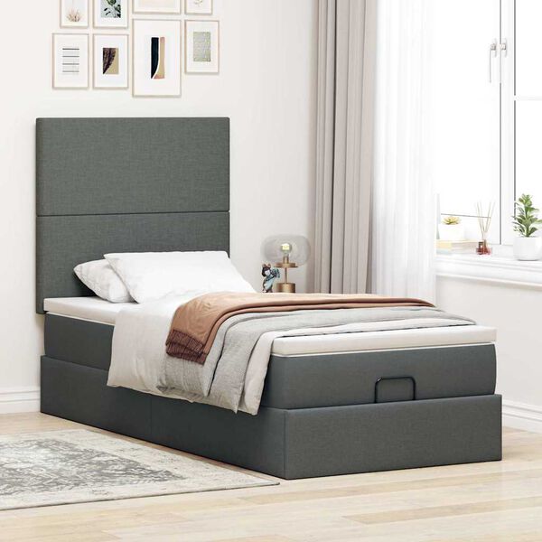 vidaXL Estructura cama otomana colch&oacute;n tela gris oscuro