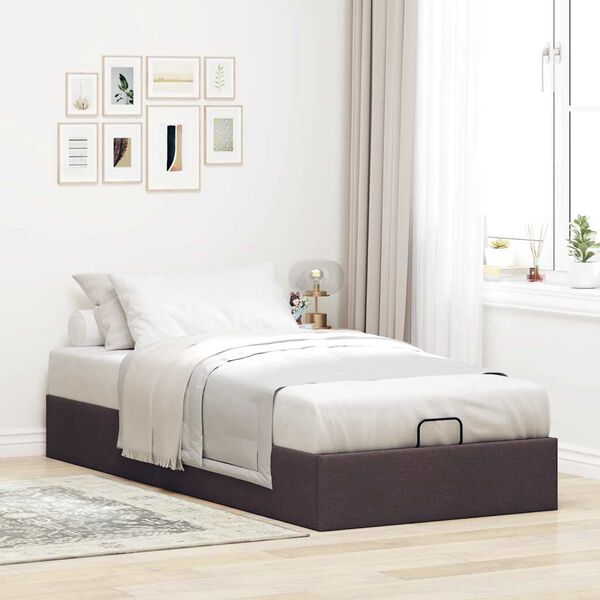 vidaXL Estructura cama otomana sin colch&oacute;n tela marr&oacute;n oscuro 90x200cm