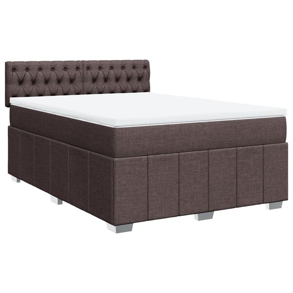 vidaXL Cama box spring con colch&oacute;n tela marr&oacute;n oscuro 140x200 cm