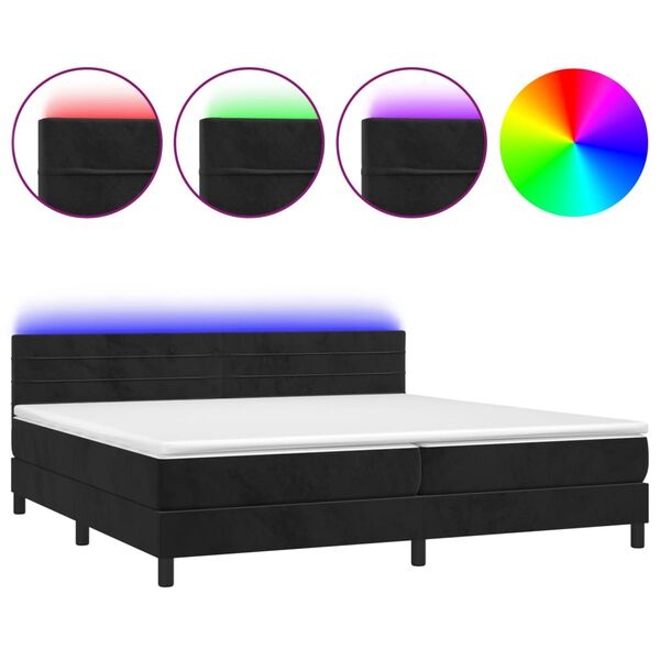 vidaXL Cama box spring colch&oacute;n y LED terciopelo negro 200x200 cm