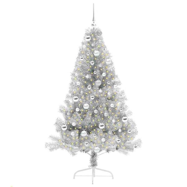vidaXL &Aacute;rbol de Navidad Artificial Preiluminado Plateado 180 cm PET