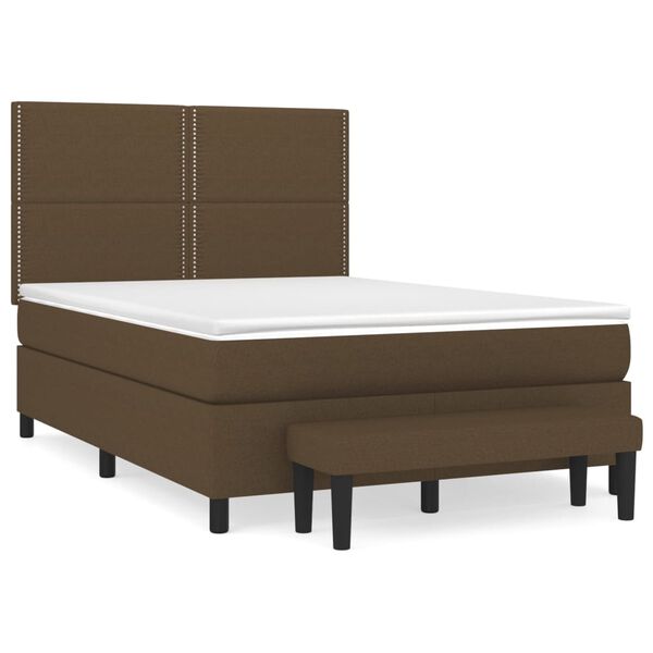 vidaXL Cama box spring con colch&oacute;n tela marr&oacute;n oscuro 140x200 cm