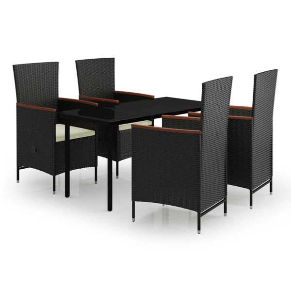 vidaXL Juego de comedor de jard&iacute;n 5 piezas con cojines negro