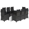 vidaXL Set de comedor de jard&iacute;n 9 pzas y cojines rat&aacute;n sint&eacute;tico negro
