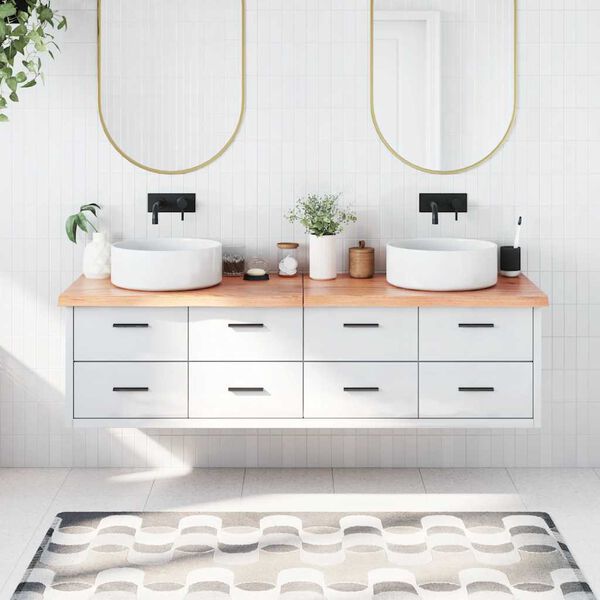 vidaXL Encimera ba&ntilde;o madera maciza tratada marr&oacute;n claro 180x40x(2-4)cm