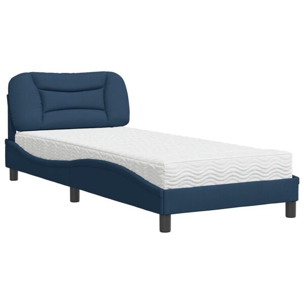 vidaXL Cama con colch&oacute;n Hvar tela azul 90x190 cm