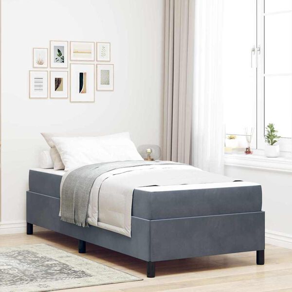 vidaXL Estructura de cama con colch&oacute;n Gris oscuro 90 x 200 cm tela
