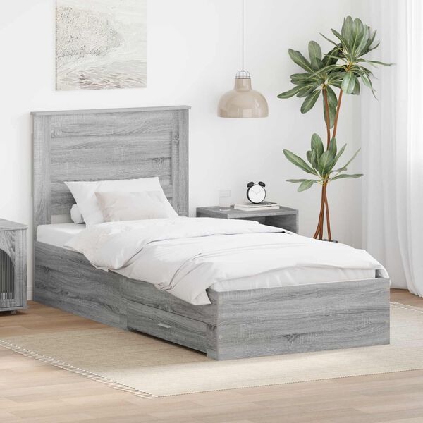 vidaXL Estructura de cama con caj&oacute;n Gris Sonoma y Plata 75 x 190 cm