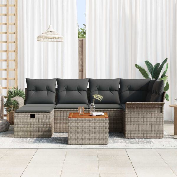 vidaXL Conjunto de sofá de jardín con cojín 7 pcs Gris Poliratán