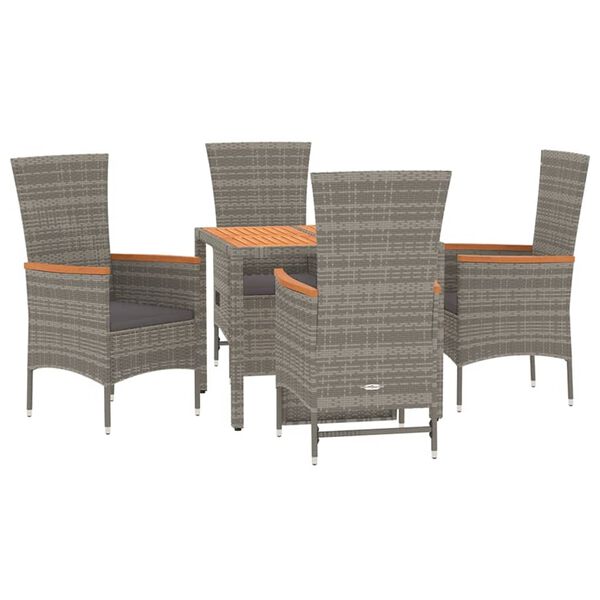 vidaXL Set comedor de jardín 5 piezas con cojines ratán sintético gris
