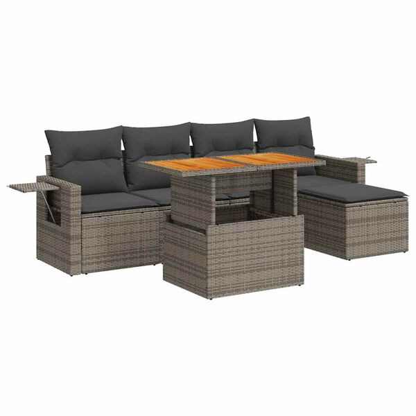 vidaXL Set de muebles de jard&iacute;n 6 pzas y cojines rat&aacute;n sint&eacute;tico gris