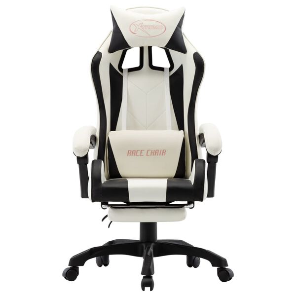vidaXL Silla gaming con reposapiés cuero sintético negro y blanco