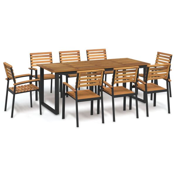 vidaXL Juego de comedor de jard&iacute;n 9 pzas madera maciza acacia y metal