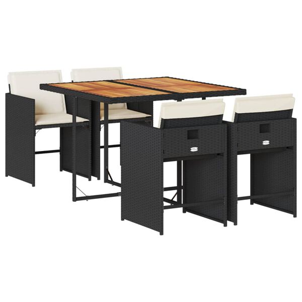 vidaXL Set de muebles jard&iacute;n 5 pzas con cojines rat&aacute;n sint&eacute;tico negro