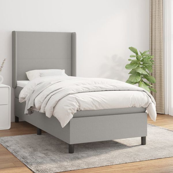 vidaXL Cama box spring con colch&oacute;n tela gris claro 80x200 cm