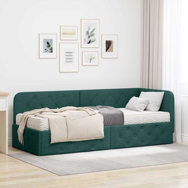 vidaXL Estructura de cama en esquina Verde oscuro 80 x 200 cm tela