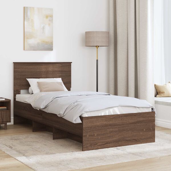 vidaXL Estructura de cama con cabecera Roble Marr&oacute;n 80 x 200 cm