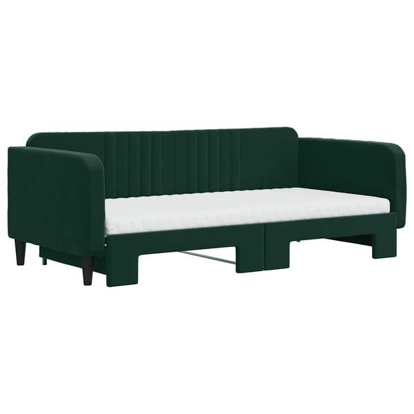 vidaXL Sof&aacute; cama nido con colch&oacute;n terciopelo verde oscuro 100x200 cm
