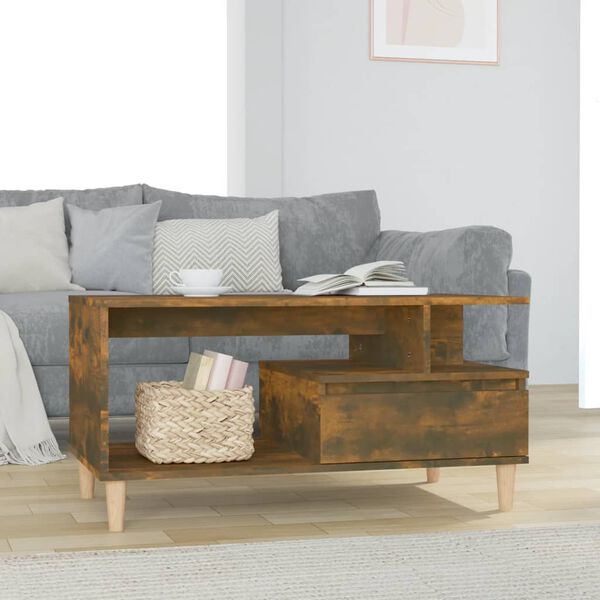 vidaXL Mesa de centro madera contrachapada roble ahumado 90x49x45 cm