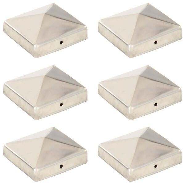vidaXL Tapas piramidales postes valla 6 uds acero inoxidable 81x81 mm
