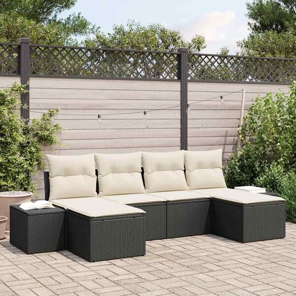 vidaXL Conjunto de sofá de jardín 4 pcs Negro y crema ratán sintético
