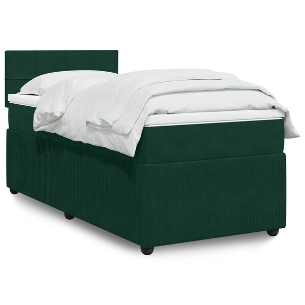 vidaXL Cama box spring con colch&oacute;n terciopelo verde oscuro 80x200 cm