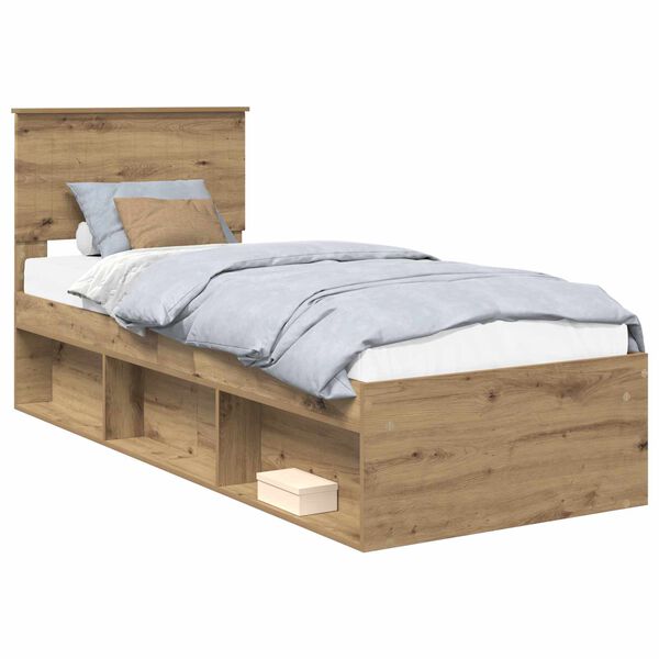 vidaXL Estructura de cama con cabecera Roble Artesanal 75 x 190 cm
